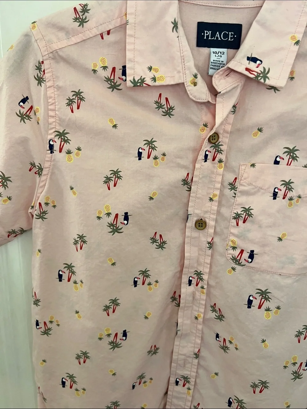 The Children's Place Light Pink Tropical Print Button-Front Shirt